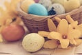 Easter egg with spring flower forsythia Royalty Free Stock Photo