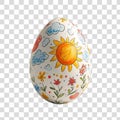 Easter egg with a sun and flowers drawn on a transparent background Royalty Free Stock Photo