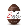 Easter egg text sale. Chocolate broken Happy Easter egg 3D template, isolated white background. Design for banner Royalty Free Stock Photo