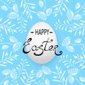 Easter egg vector illustration. Isolated egg with floral pattern on light blue.