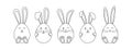 Easter egg vector line icon, ear and paw of bunny. Cute rabbit face, black outline cartoon animal character Holiday simple Royalty Free Stock Photo