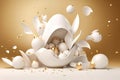easter egg in white and golden color with rabbit. Generative AI