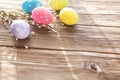 Easter egg with willow branches on wooden background Royalty Free Stock Photo