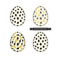 Easter eggs with abstract pattern and black ribbon with text `Happy Easter!` isolated on white background. Vector design set Royalty Free Stock Photo