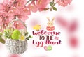 Easter eggs floral poster yeallow pink white green with text letter copy space holiday banner template greetings card