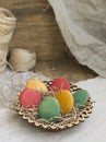 Easter eggs on the background boards Royalty Free Stock Photo