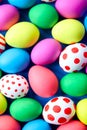 Easter eggs background. Colorful painted chicken eggs, top view. Christian holiday traditions. Traditional symbol