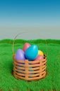 Easter eggs in a basket 3d rendering