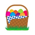 Easter eggs in basket on green grass. Vector illustration