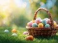 Easter eggs basket outdoors Royalty Free Stock Photo