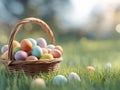 Easter eggs basket outdoors Royalty Free Stock Photo