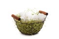 Easter Eggs Basket, series, straw, isolated on white Royalty Free Stock Photo