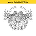 Easter Eggs Basket Vector Illustration with Floral Ornaments Royalty Free Stock Photo