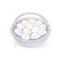 Easter eggs in a basket on a white background. Royalty Free Stock Photo