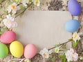 Easter eggs and blank note Royalty Free Stock Photo