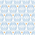 Easter eggs in blue outline and orange dots. Royalty Free Stock Photo
