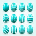 Easter eggs blue set. Spring Holidays in April. Seasonal celebration.Egg hunt. Sunday.