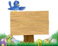 Easter Bluebird Bird Cartoon Wooden Sign Royalty Free Stock Photo