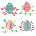 Easter eggs and branches. Bright hand-drawn clip-art. In mixed media collage on paper. For printing, stickers, postcards, posters