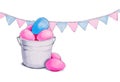 Easter eggs in a bucket hand drawn illustration with clipping path on white Royalty Free Stock Photo
