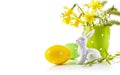 Easter eggs with bunch spring flowers narcissus