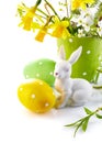 Easter eggs with bunch spring flowers narcissus Royalty Free Stock Photo