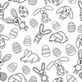 Easter eggs and bunnies seamless pattern hand drawn in doodle style