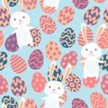 Easter eggs and bunnies seamless pattern