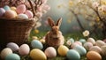 Easter eggs and bunny background. Minimal abstract holidays concept.