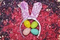 Easter Eggs and Bunny Ears on Confetti