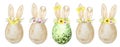 Easter eggs with Bunny ears and floral crown set isolated Watercolor illustration on white background. Hand painted Royalty Free Stock Photo