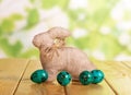 Easter eggs and bunny on green abstract background. Royalty Free Stock Photo
