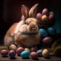 Easter Eggs Bunny Rabbit Fluffy Ears Adorable Spring Holiday Celebration Generative AI