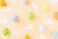 Easter eggs bunny and rabbit white paper cut Royalty Free Stock Photo