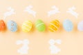 Easter eggs bunny and rabbit white paper cut Royalty Free Stock Photo