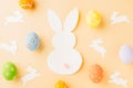 Easter eggs bunny and rabbit white paper cut Royalty Free Stock Photo