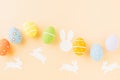 Easter eggs bunny and rabbit white paper cutting Royalty Free Stock Photo