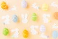 Easter eggs bunny and rabbit white paper cutting Royalty Free Stock Photo