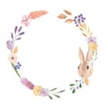 Easter Eggs Bunny Watercolor Pastel Spring Leaves Floral Garland Border Frame Royalty Free Stock Photo