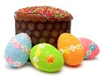 Easter eggs and cake (kulich) Royalty Free Stock Photo