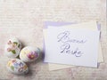 Easter eggs card with caligraphy fonts Royalty Free Stock Photo