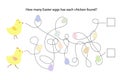 Easter eggs, chickens educational game, puzzle, simple labyrinth, nursery school spring holiday activity