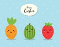 Easter Eggs Collection. Fruit and Vegetable decorated for Easter day. Strawberry, Watermelon and Carrot Painted Easter Eggs Vector