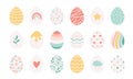 Easter eggs collection. Painted eggs. Happy Easter. Hand drawn vector illustration