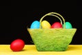 Easter eggs collection on black background, close up. Holiday concept