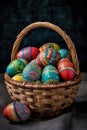 easter eggs in a colorful basket