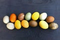 Easter eggs colorful collection on wooden background