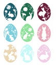 Easter eggs. colorful eggs with elegant silhouettes of Easter bunnies and flowers, plants. vector illustration