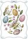 Easter eggs composition set of objects watercolor illustration
