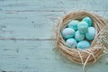 Easter eggs composition style - nest via table view Royalty Free Stock Photo